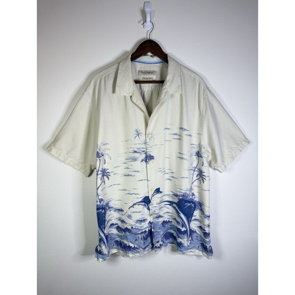 Tommy Bahama Santiago Sailfish Camp Shirt Sz XL Button Up Silk Vaca Fish Cruise